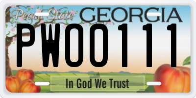 GA license plate PWO0111