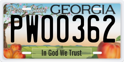 GA license plate PWO0362