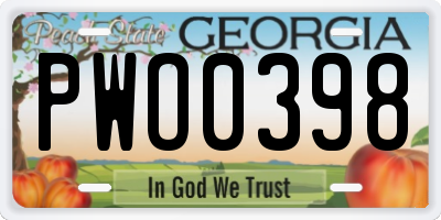 GA license plate PWO0398