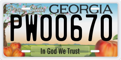 GA license plate PWO0670