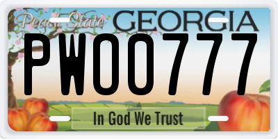 GA license plate PWO0777