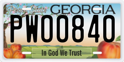 GA license plate PWO0840