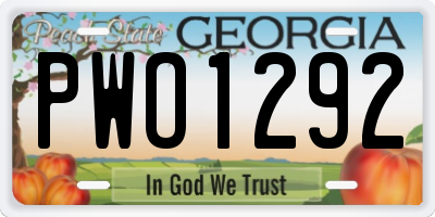 GA license plate PWO1292