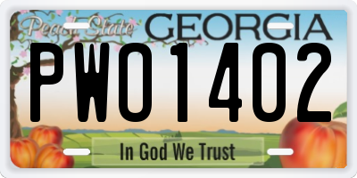 GA license plate PWO1402