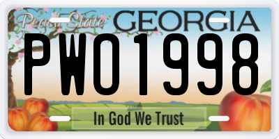 GA license plate PWO1998