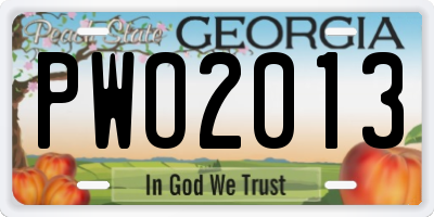 GA license plate PWO2013