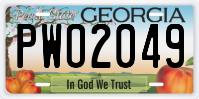 GA license plate PWO2049