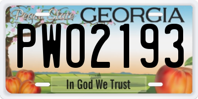 GA license plate PWO2193