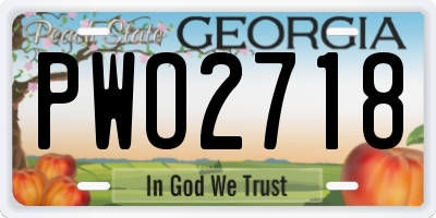 GA license plate PWO2718