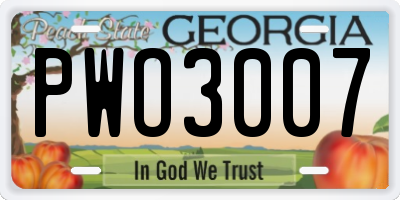 GA license plate PWO3007