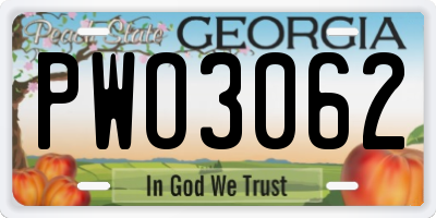 GA license plate PWO3062