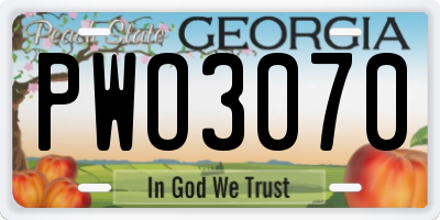 GA license plate PWO3070