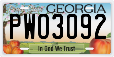 GA license plate PWO3092