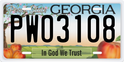 GA license plate PWO3108