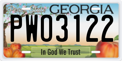 GA license plate PWO3122