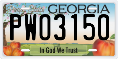 GA license plate PWO3150