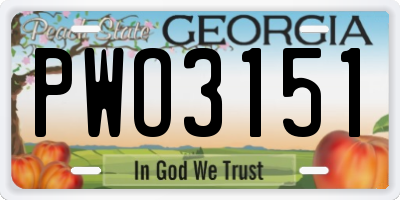 GA license plate PWO3151