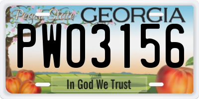 GA license plate PWO3156