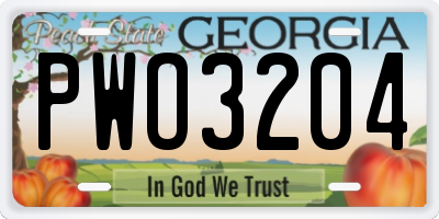 GA license plate PWO3204