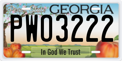 GA license plate PWO3222