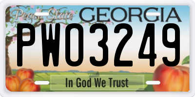 GA license plate PWO3249
