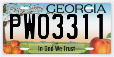 GA license plate PWO3311