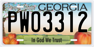 GA license plate PWO3312