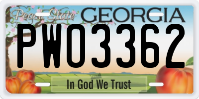 GA license plate PWO3362