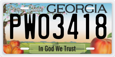 GA license plate PWO3418