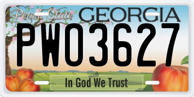 GA license plate PWO3627