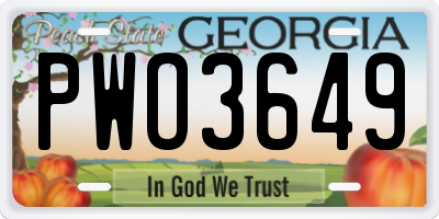 GA license plate PWO3649