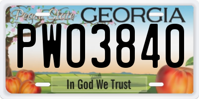 GA license plate PWO3840