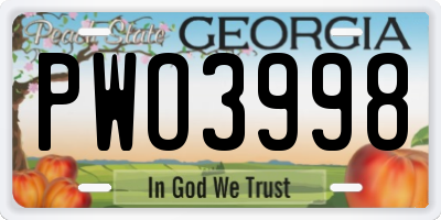 GA license plate PWO3998