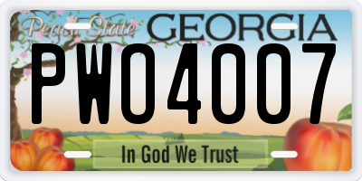 GA license plate PWO4007