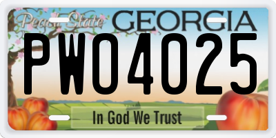 GA license plate PWO4025