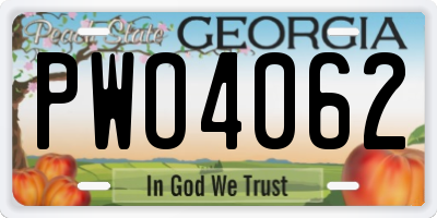 GA license plate PWO4062