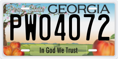 GA license plate PWO4072
