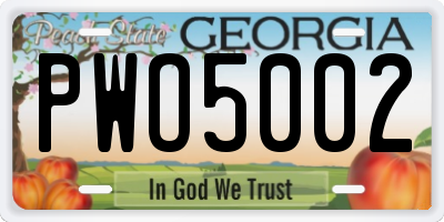 GA license plate PWO5002