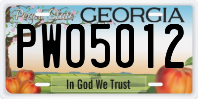 GA license plate PWO5012