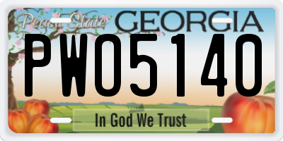 GA license plate PWO5140