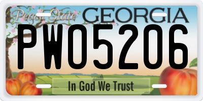 GA license plate PWO5206