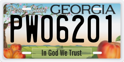 GA license plate PWO6201