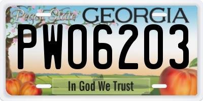 GA license plate PWO6203