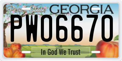 GA license plate PWO6670