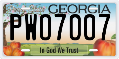 GA license plate PWO7007