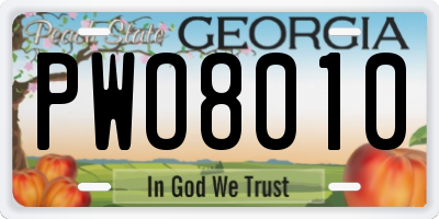 GA license plate PWO8010