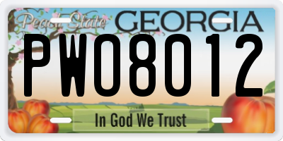 GA license plate PWO8012