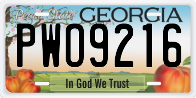 GA license plate PWO9216