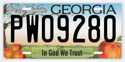 GA license plate PWO9280