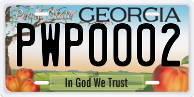 GA license plate PWP0002